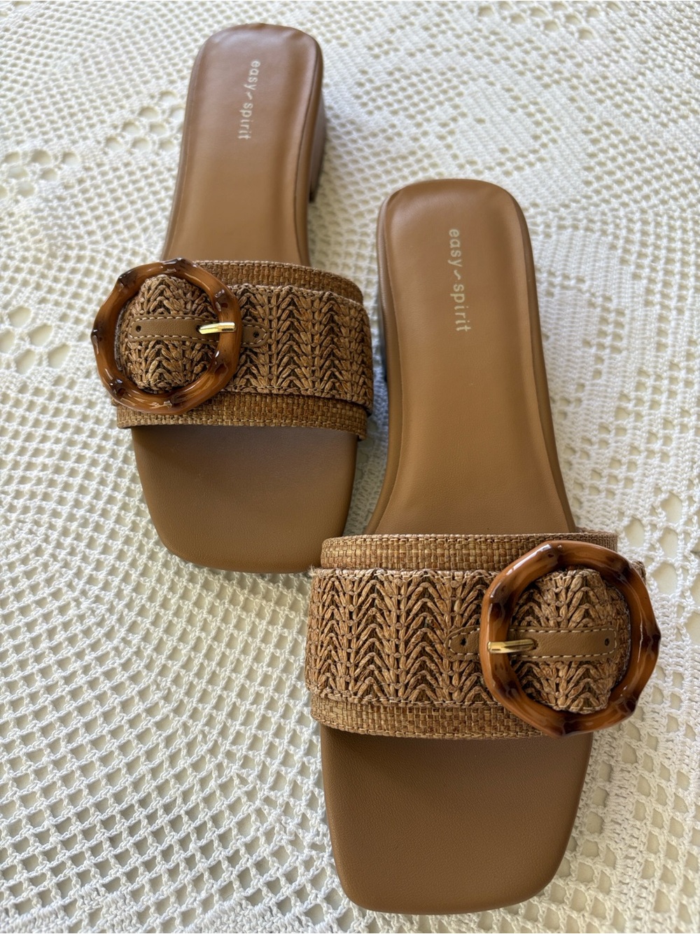 Easy Spirit Gwendolyn Slide Sandal Brown Woven Buckle 9M